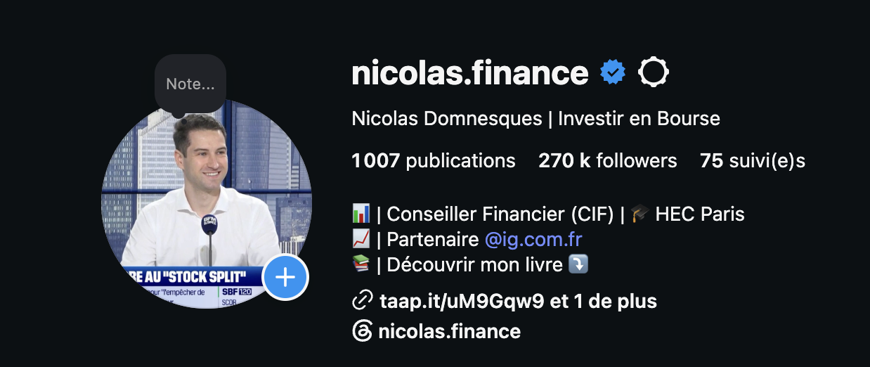 Profil Instagram @nicolas.finance